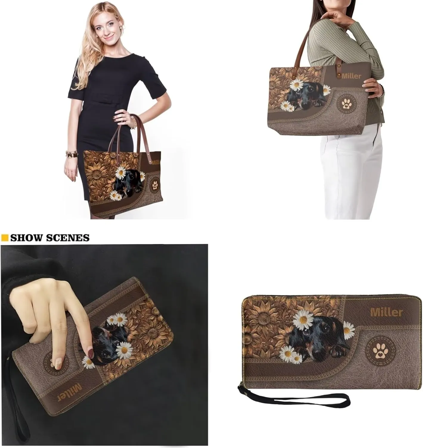 Personalized Handbag with Leather Wallet Set for Women, Custom Name Purse Set Large Top Handle Purse with Wallet