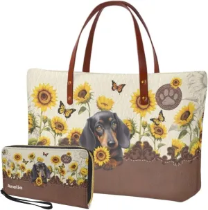 Personalized Handbag with Leather Wallet Set for Women, Custom Name Purse Set Large Top Handle Purse with Wallet