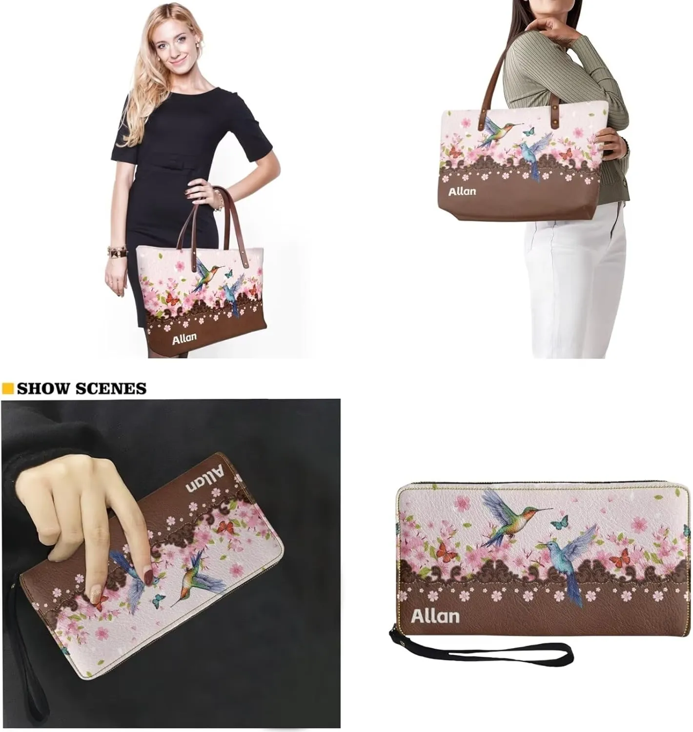 Personalized Handbag with Leather Wallet Set for Women, Custom Name Purse Set Large Top Handle Purse with Wallet