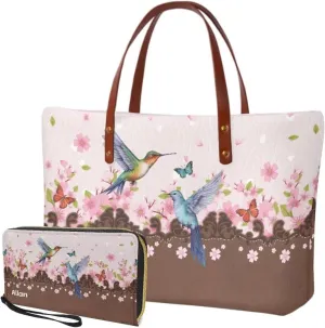 Personalized Handbag with Leather Wallet Set for Women, Custom Name Purse Set Large Top Handle Purse with Wallet