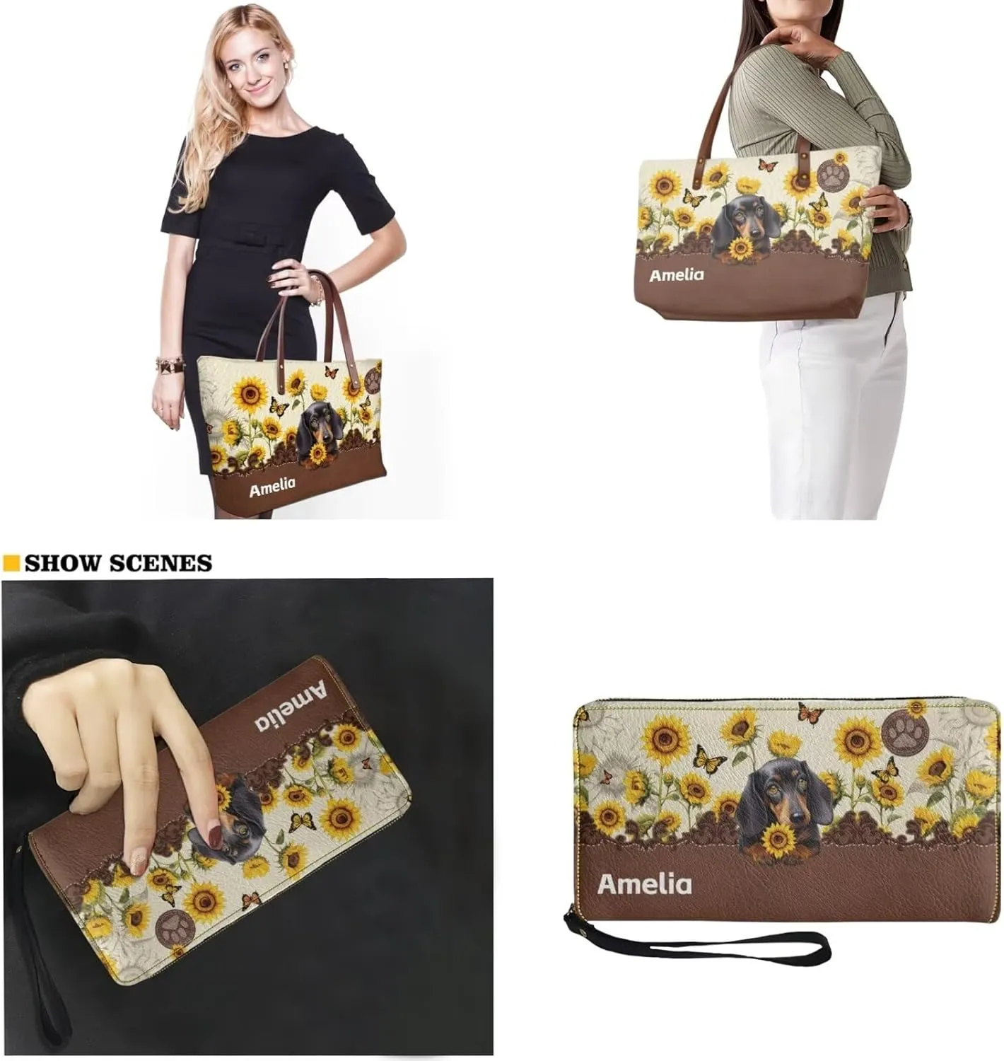 Personalized Handbag with Leather Wallet Set for Women, Custom Name Purse Set Large Top Handle Purse with Wallet