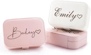 Personalized Jewelry Box for Women, Custom Travel Jewelry Case with Name and Birth Flower, Leather Jewelry Box for Rings, Earrings, Necklaces, Personalized Gifts for Women