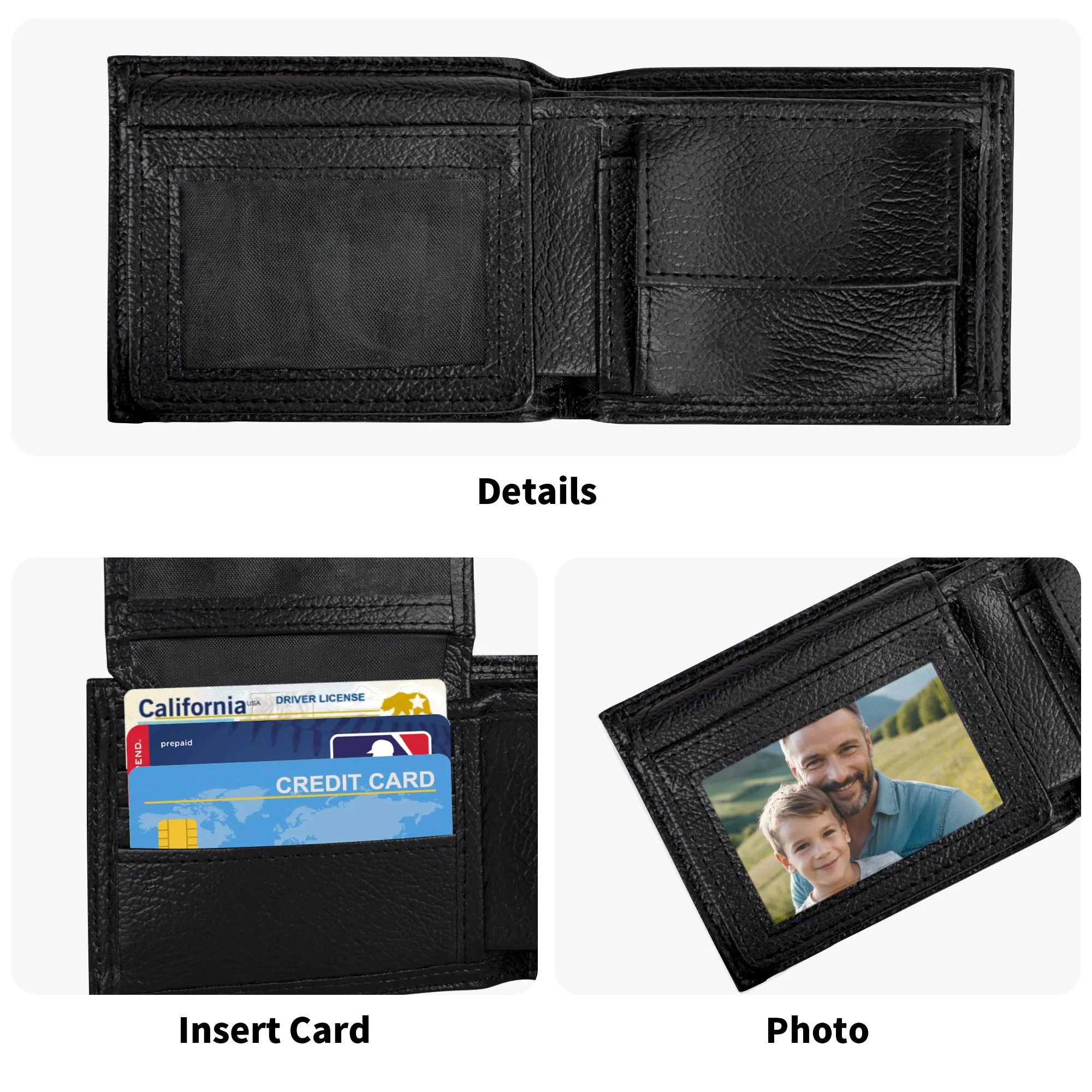 Personalized Mens PU Leather Short Wallet Customized Card Holder Clutch Wallet Gifts for Men