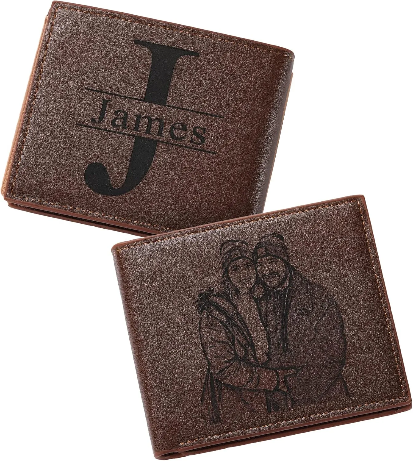 Personalized Photo & Name Initials Wallet for Men, Customized Gifts for Husband BF Dad Son Family Groomsmen Friend, Birthday Anniversary Father's Day Christmas Gifts