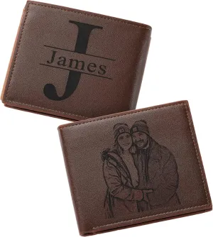 Personalized Photo & Name Initials Wallet for Men, Customized Gifts for Husband BF Dad Son Family Groomsmen Friend, Birthday Anniversary Father's Day Christmas Gifts
