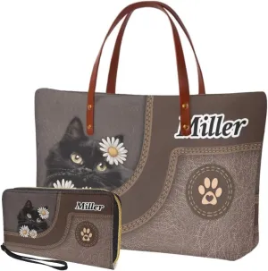 Personalized Purse and Wallet Set for Women, Customied Handbag with Leather Clutch Purse Custom Name Purse Set