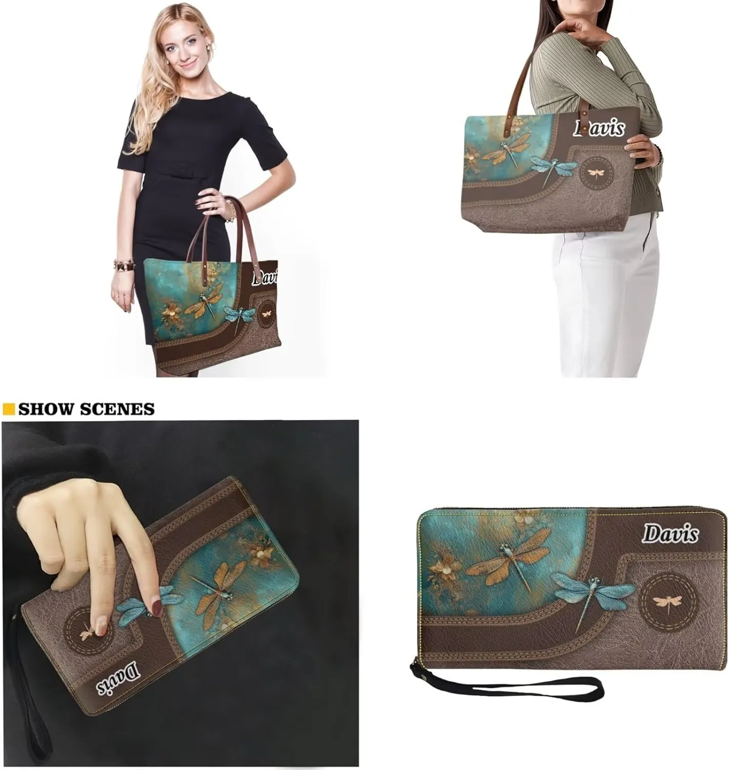 Personalized Purse and Wallet Set for Women, Customied Handbag with Leather Clutch Purse Custom Name Purse Set