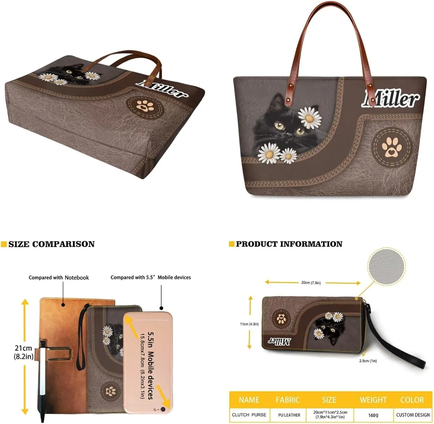 Personalized Purse and Wallet Set for Women, Customied Handbag with Leather Clutch Purse Custom Name Purse Set