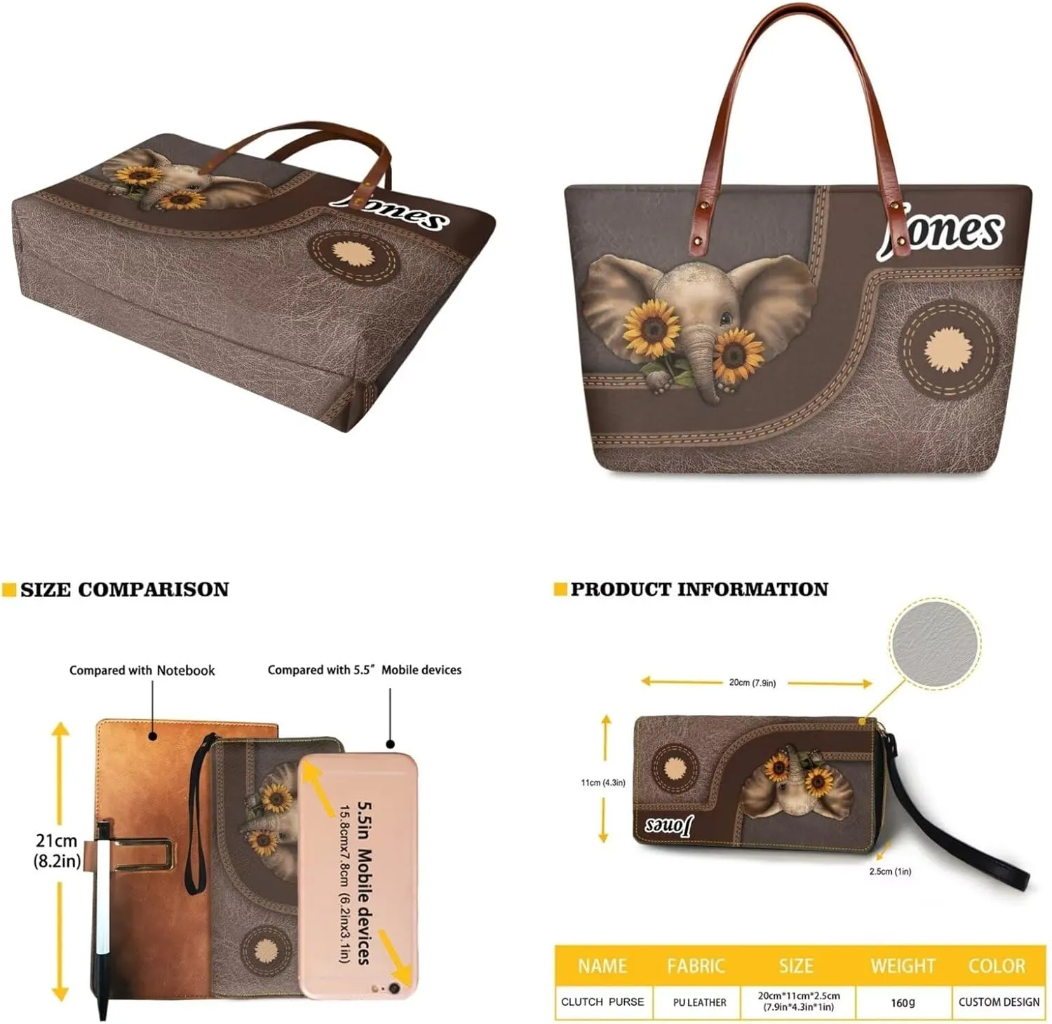 Personalized Purse and Wallet Set for Women, Customied Handbag with Leather Clutch Purse Custom Name Purse Set