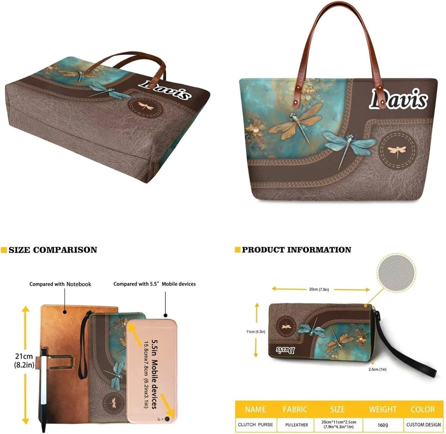 Personalized Purse and Wallet Set for Women, Customied Handbag with Leather Clutch Purse Custom Name Purse Set