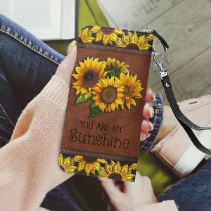Personalized Sunflower Women Leather Wallet, Vintage Hippie Sunflower RFID Blocking Zip Wallet, Boho Long Ladies Clucth Wristlet, Custom Name Flower Gift for Girl (Sunshine)