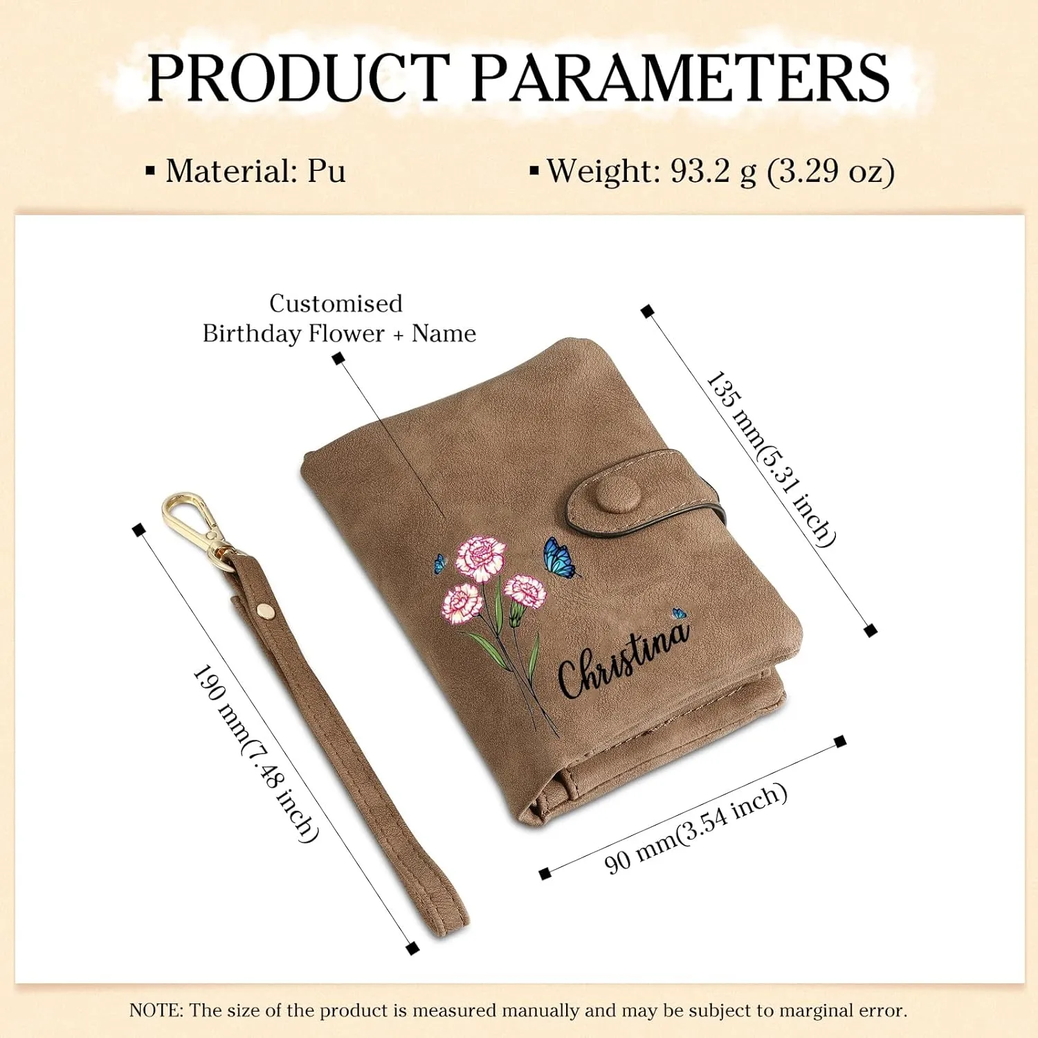 Personalized Wallet Women Small with Birth Flower and Name: Custom Bi-fold Women's Wallets - Ladies Minimalist Wallet for Women Teen Girls Gift (Brown, Birth Flower Name Photo)