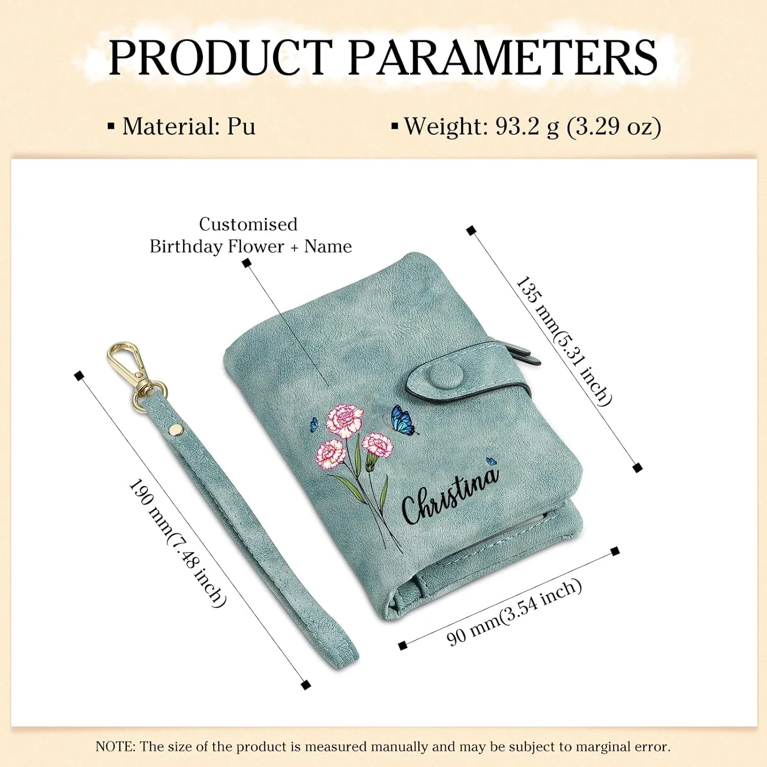 Personalized Wallet Women Small with Birth Flower and Name: Custom Bi-fold Women's Wallets - Ladies Minimalist Wallet for Women Teen Girls Gift (Cyan, Birth Flower Name Photo)