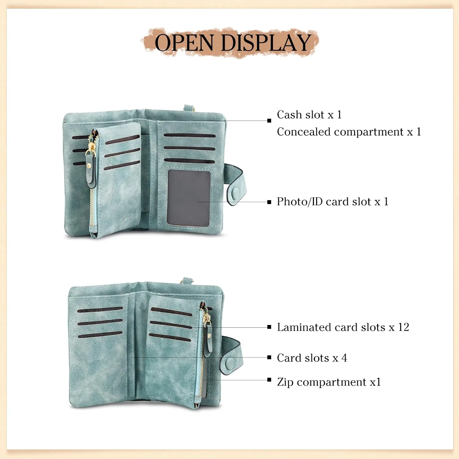 Personalized Wallet Women Small with Birth Flower and Name: Custom Bi-fold Women's Wallets - Ladies Minimalist Wallet for Women Teen Girls Gift (Cyan, Birth Flower Name Photo)