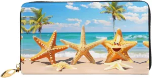 PHAYAH Beach Starfish Pattern Women'S Wallet Long Clutch Zip Around Travel Leather Purse Large Capacity Credit Card Holder