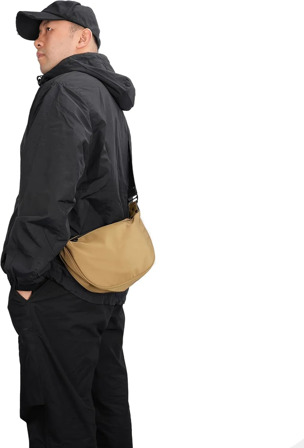 Phromis Unisex Nylon Crossbody Bag, Lightweight Shoulder Bag with Wide Cotton Strap, Minimalist Design, Travel, and Commuting