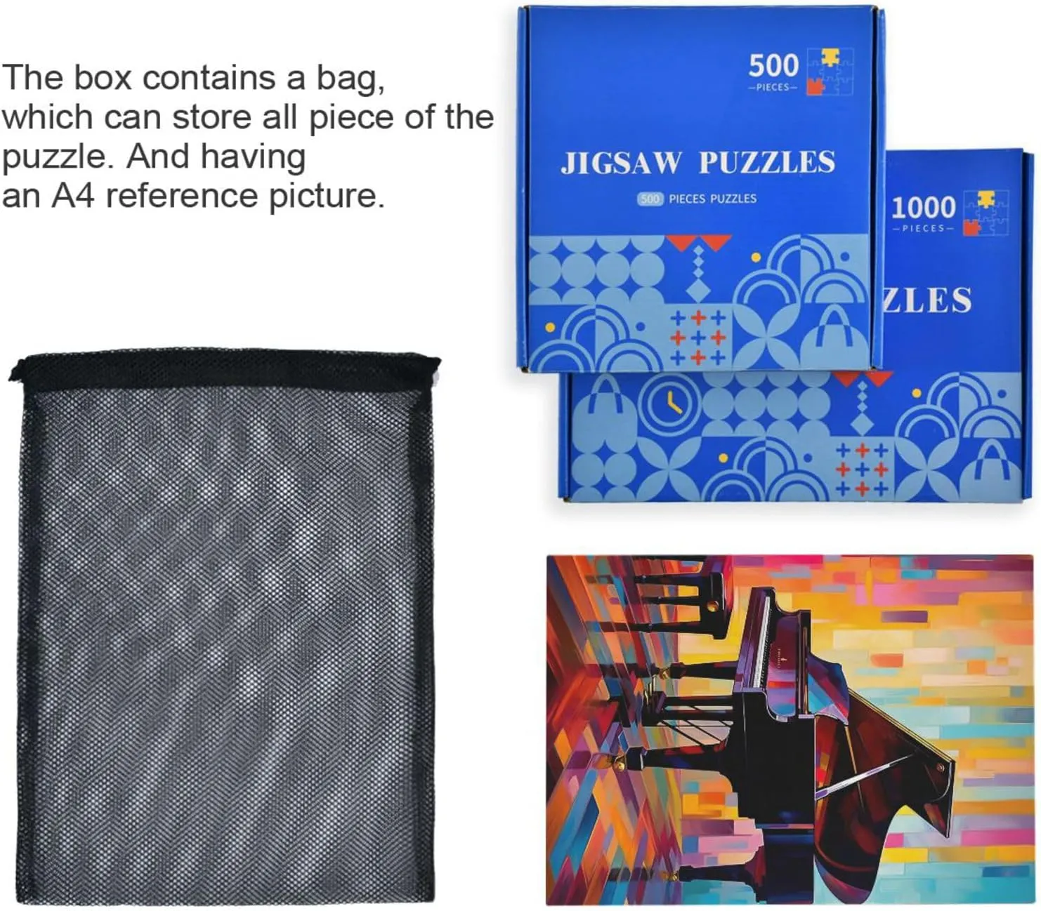 Piano Colorful Jigsaw Puzzles 500 Pieces for Adults,Learning Educational Puzzles,Difficult and Challenge Families Toys with Mesh Storage Bag 2012416