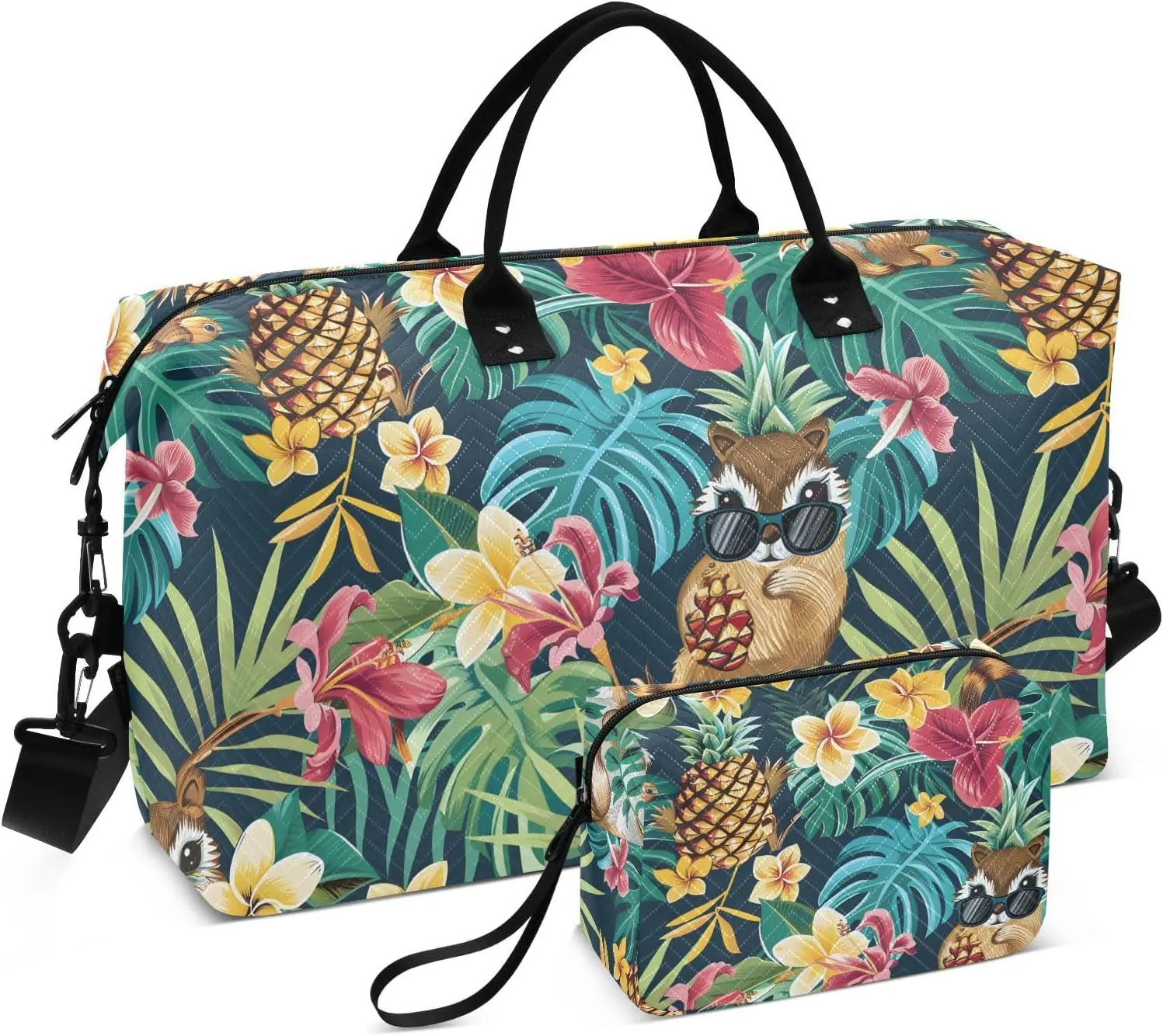 Pineapple Travel Duffle Bag Gym Bag, Pineapples Chipmunks Weekender Bags for Women with Toiletry Bag Travel Tote Bag Swim Bag