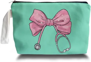 Pink Coquette Bow Stethoscope Nurse Makeup Bag - trendy Nurse Themed Gifts for Girls Mom Women, Cosmetic Travel Bags for Women, Nursing Student Gifts