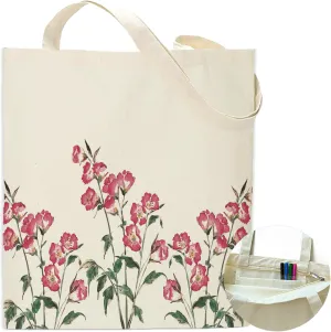 Pink Flower Floral Watercolor Canvas Tote Bag Shoulder Zipper Pocket Cute Aesthetic Cottagecore Pattern Women Teacher Lady Shopping Book Reusable Grocery Work Storage Cloth Cotton Personalized