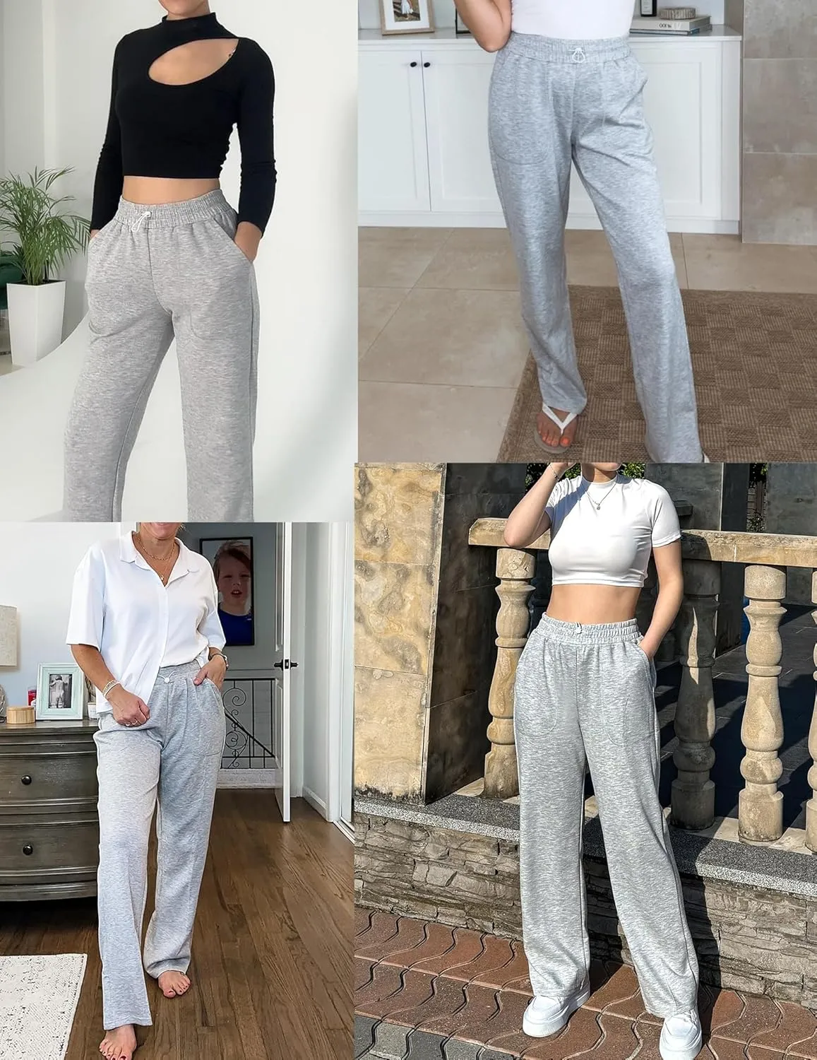 PINSPARK Womens Straight Leg Sweatpants Casual Athletic Workout Pants Stretch Soft Lounge Pants with Pockets