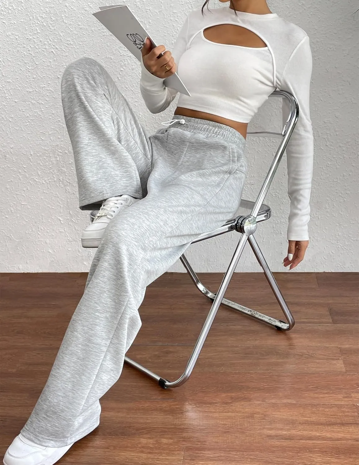 PINSPARK Womens Straight Leg Sweatpants Casual Athletic Workout Pants Stretch Soft Lounge Pants with Pockets