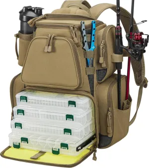 Piscifun Fishing Tackle Backpack with 4 Trays, Large Outdoor Storage Tackle Bag with Protective Rain Cover for Fishing Gear