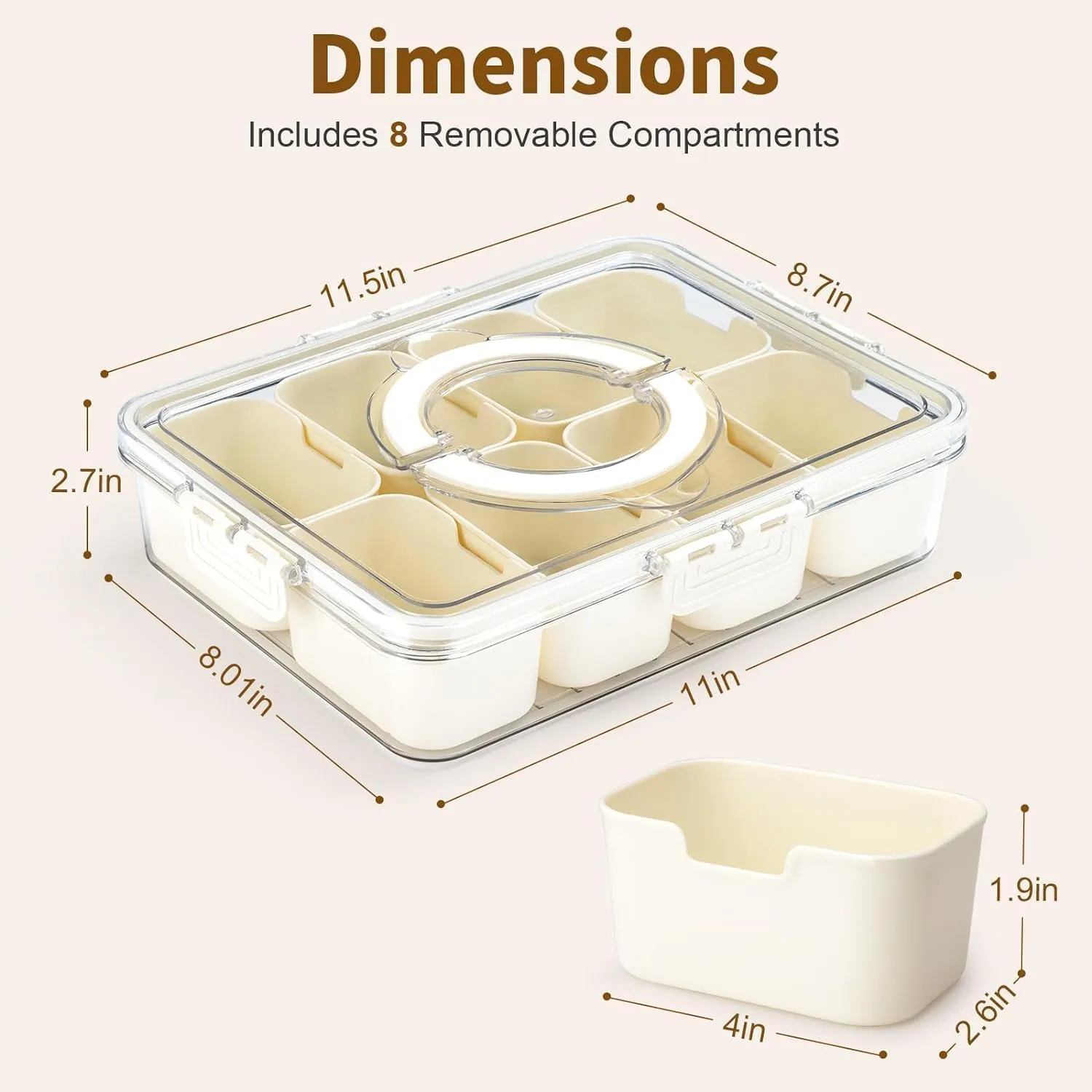 Plastic Divided Serving Tray with Lid and Handle Snack Box Charcuterie Container Portable Snack Platters Organizer for Candy, Fruits, Snacks, Nuts, for Party, Entertaining (White 8 compartments)