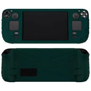 PlayVital Armor Series Ergonomic Case for Steam Deck LCD, Soft Cover Protective Silicone Protector with Back Button Enhancement Designed & Thumb Grips Caps for Steam Deck - Racing Green