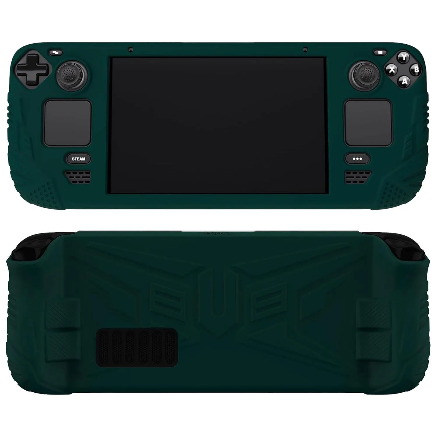 PlayVital Armor Series Ergonomic Case for Steam Deck LCD, Soft Cover Protective Silicone Protector with Back Button Enhancement Designed & Thumb Grips Caps for Steam Deck - Racing Green
