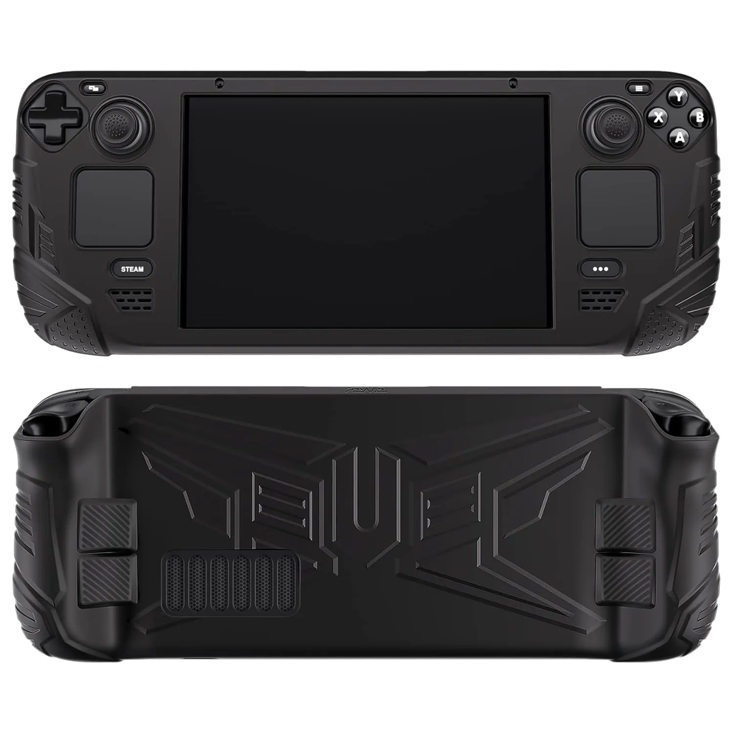 PlayVital Silicone Case for Steam Deck, Enhanced Grip Cover Skin for Steam Deck Accessories with Back Button Design & Thumb Grips Caps - Black