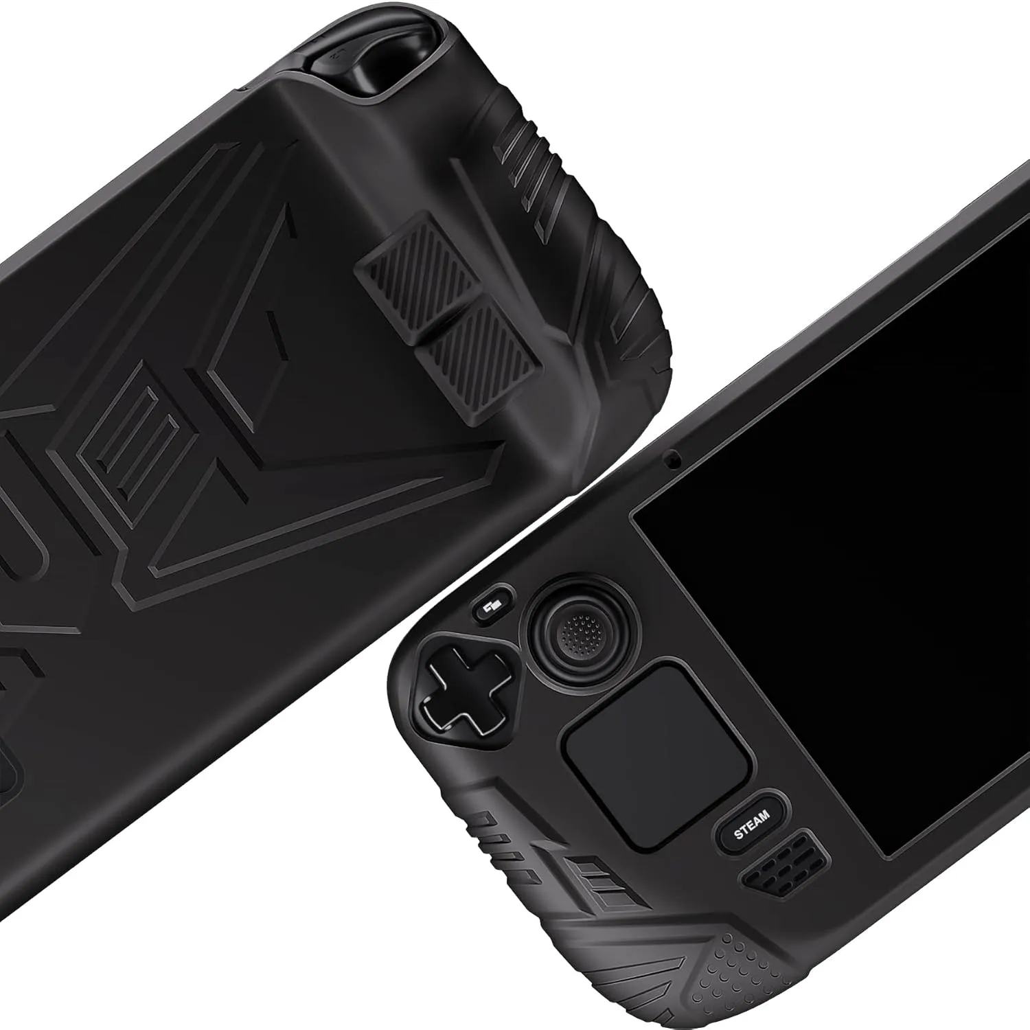 PlayVital Silicone Case for Steam Deck, Enhanced Grip Cover Skin for Steam Deck Accessories with Back Button Design & Thumb Grips Caps - Black