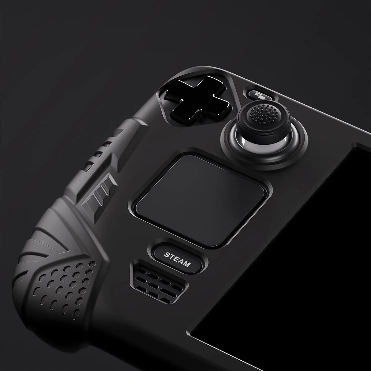 PlayVital Silicone Case for Steam Deck, Enhanced Grip Cover Skin for Steam Deck Accessories with Back Button Design & Thumb Grips Caps - Black