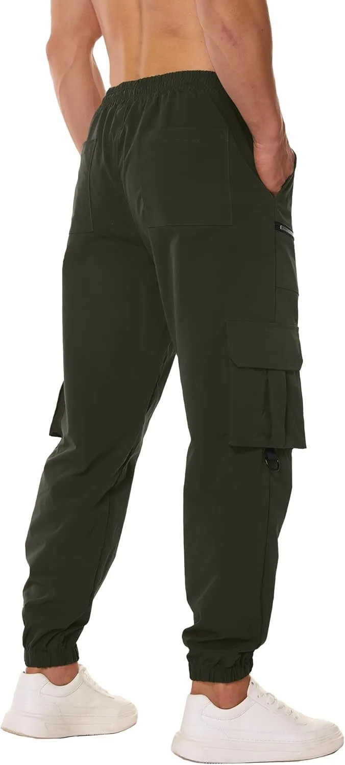 PLEPAN Men's Casual Cargo Pants Elastic Waist Drawstring Joggers Pants Tapered Sweatpants for Men Multi Pockets