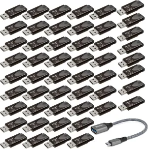 PNY 32GB USB 3.2 EliteTurbo Attache 4 (50-Pack) with USB-C Adapter Bundle (51 Items)