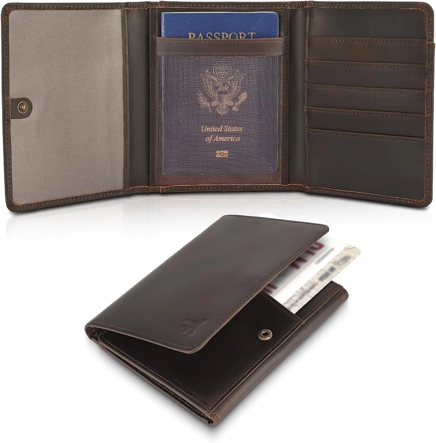 Polare Full Grain Leather Pilot Wallet Passport Holder RFID Blocking Trifold Wallet for Men Travel Cover Document Organizer for Aviation Professionals
