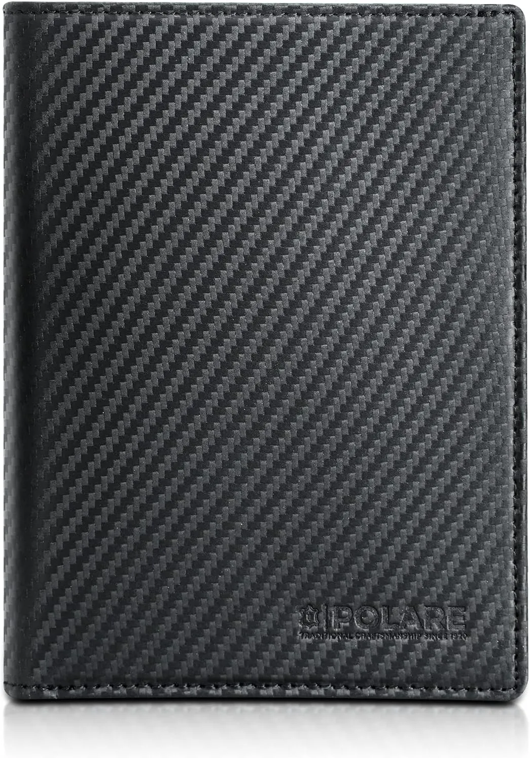 Polare Slim RFID Blocking Leather Passport Holder Travel Bifold Wallet For Men (Carbon Black)