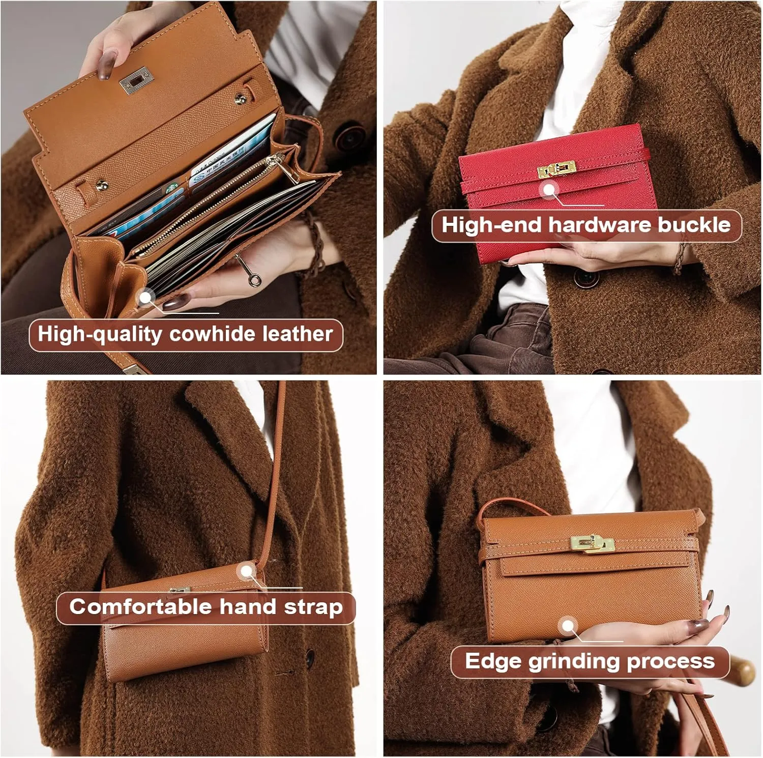 POPSEWING Designer Long Wallet DIY Kit for Women, Leather Wallet Clutch Making Kit, Hand Stitched Leather Sewing Kit for Women's Wallet, Handmade Leather Craft Kit for Girls Gift (with Strap, Brown)
