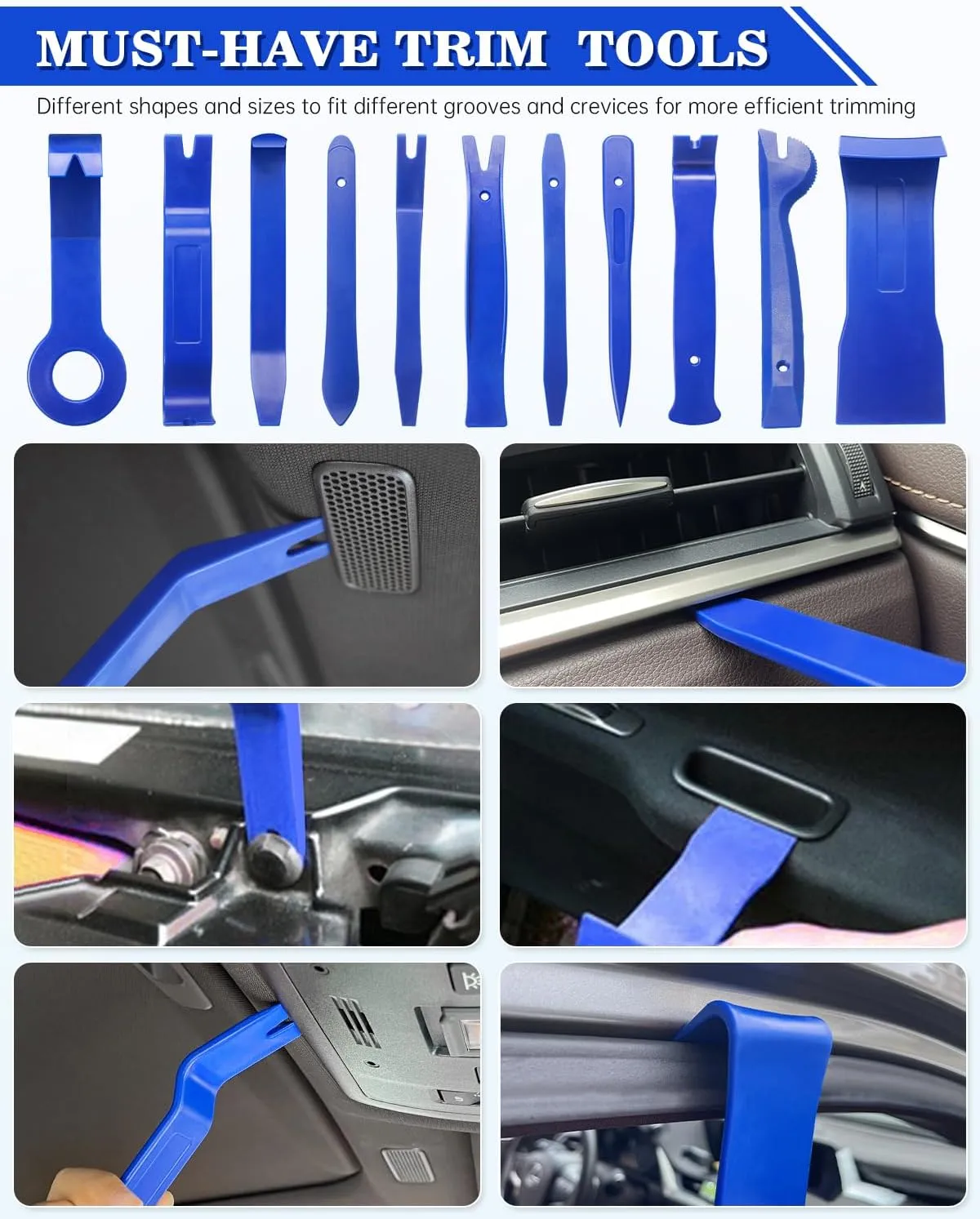 Poraxy 19Pcs Trim Removal Tool, Car Panel Door Audio Dashboard Trim Removal Tool Kit, Auto Clip Pliers Fastener Remover Set, Plastic Pry Tool, Automotive Upholstery Removal Kit