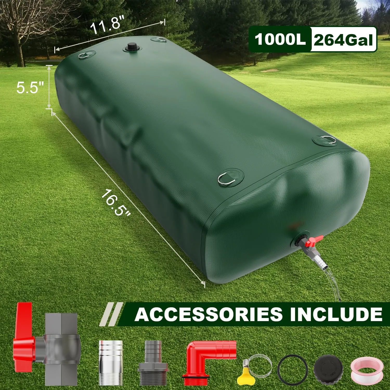 Portable 1000L/264gal Water Storage Bladder,1300D Foldable & Drought Resistant PVC Tank with Faucet & Overflow Kit - Ideal for Camping, Emergency Use, Garden Irrigation, and Fire Prevention
