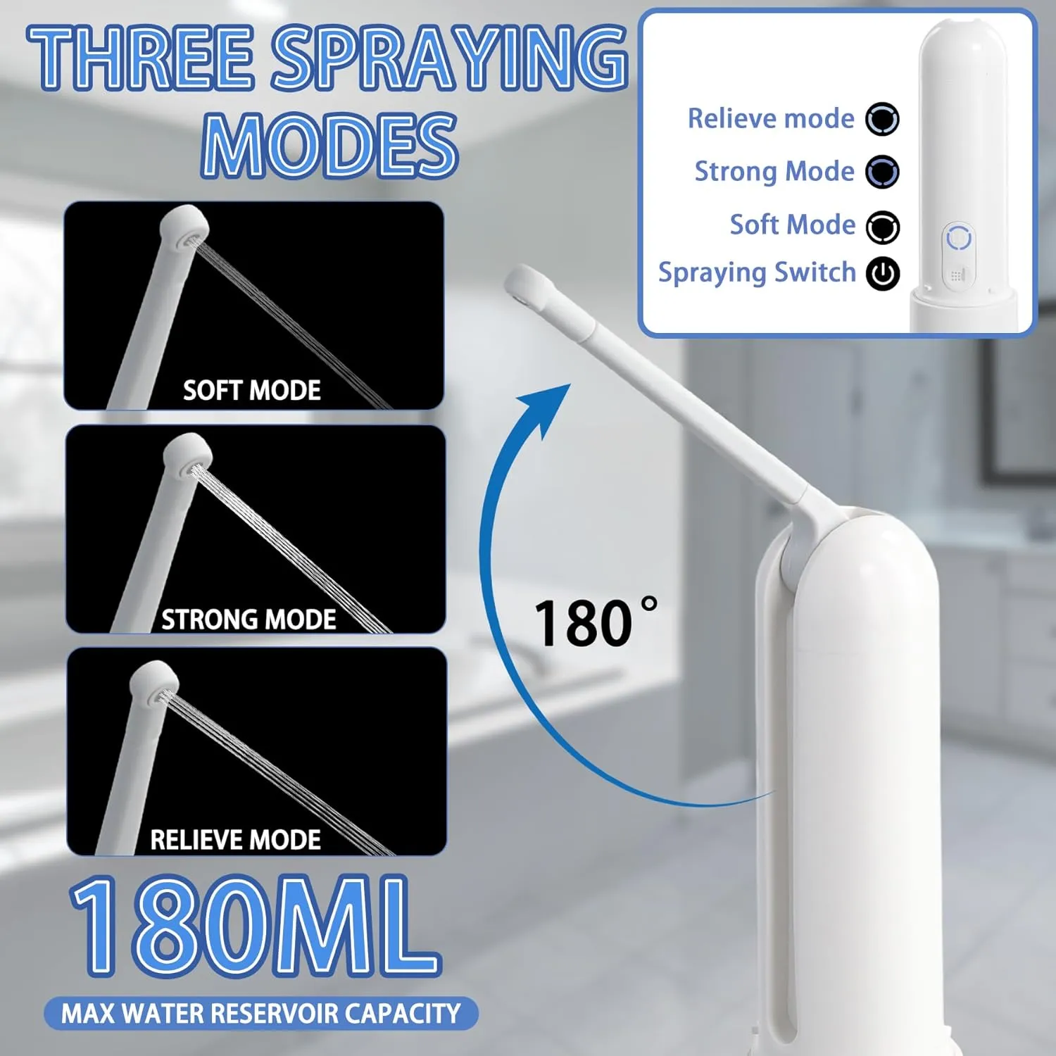 Portable Bidet - Handheld Travel Bidet with 3 High Pressure Options Bidet Sprayer, USB-C Rechargeable Electric Sprayer Toilet for Women and Men Personal Hygiene Cleaning/ Postpartum Care