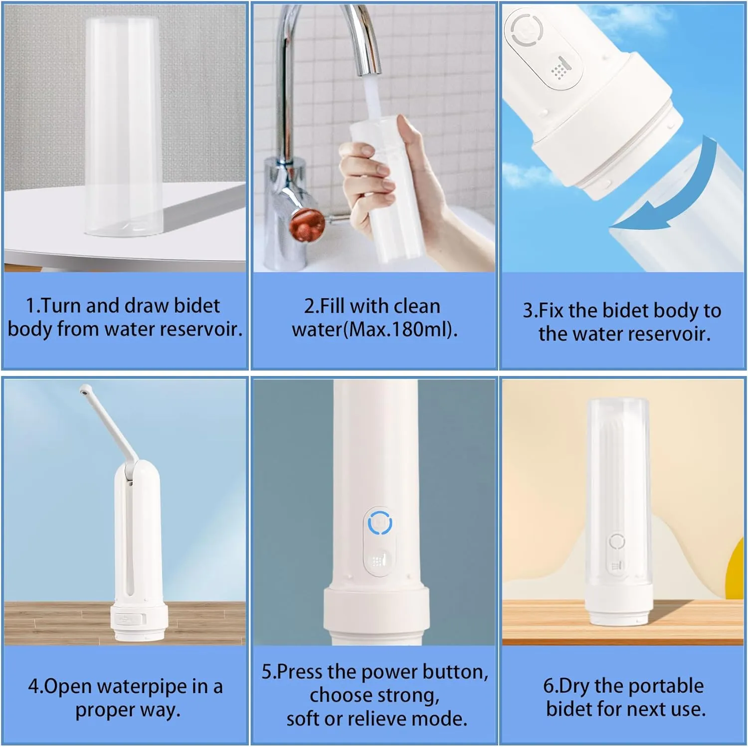 Portable Bidet - Handheld Travel Bidet with 3 High Pressure Options Bidet Sprayer, USB-C Rechargeable Electric Sprayer Toilet for Women and Men Personal Hygiene Cleaning/ Postpartum Care