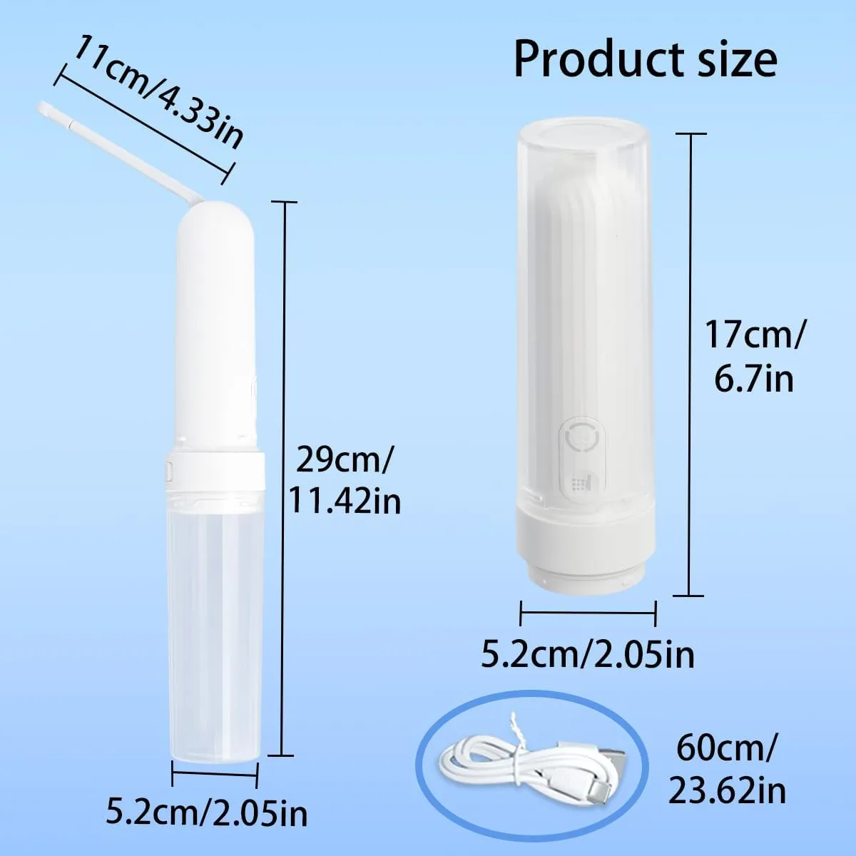 Portable Bidet - Handheld Travel Bidet with 3 High Pressure Options Bidet Sprayer, USB-C Rechargeable Electric Sprayer Toilet for Women and Men Personal Hygiene Cleaning/ Postpartum Care