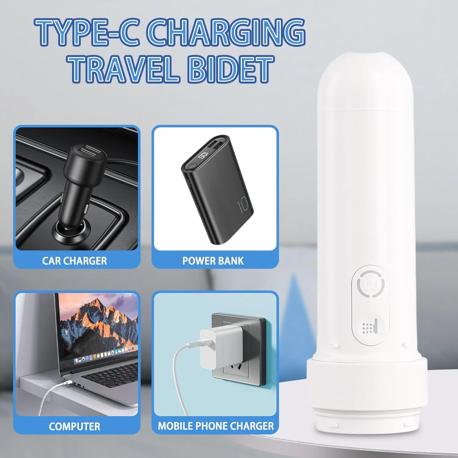 Portable Bidet - Handheld Travel Bidet with 3 High Pressure Options Bidet Sprayer, USB-C Rechargeable Electric Sprayer Toilet for Women and Men Personal Hygiene Cleaning/ Postpartum Care