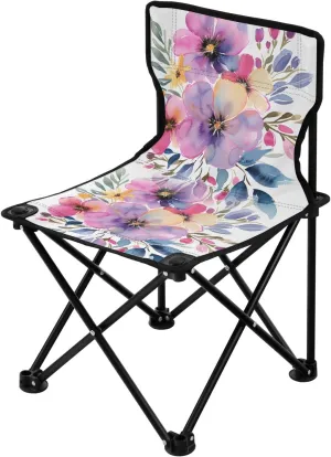 Portable Camping Folding Chairs Foldable Chair Small Flower Watercolor Lightweight Backpacking Outdoor Outside Fishing