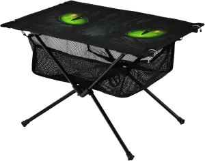 Portable Camping Table Foldable with Mesh Storage Lightweight Compact Camp Tent Side Table for Outside,Camping,Hiking,Tailgating,Dragon's Green Eyes