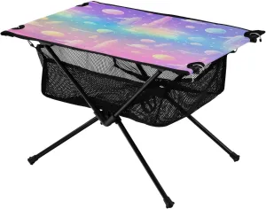 Portable Camping Table Foldable with Mesh Storage Lightweight Compact Camp Tent Side Table for Outside,Camping,Hiking,Tailgating,Dreamy Starry Sky