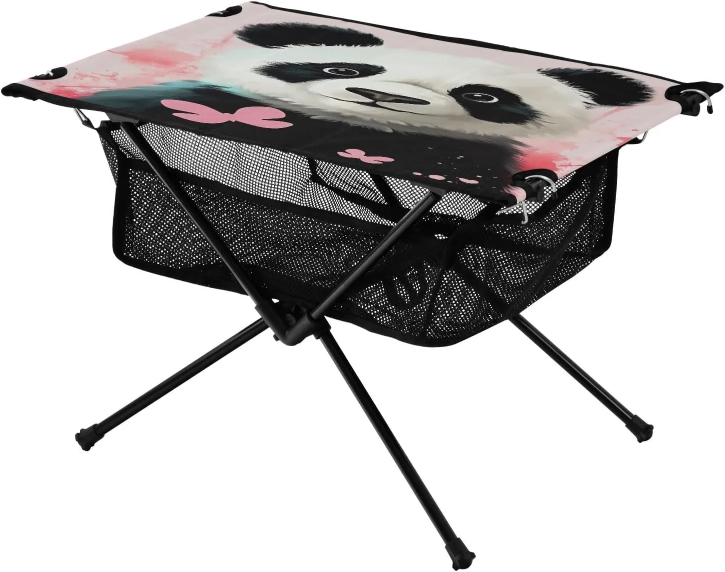 Portable Camping Table Foldable with Mesh Storage Lightweight Compact Camp Tent Side Table for Outside,Camping,Hiking,Tailgating,Panda