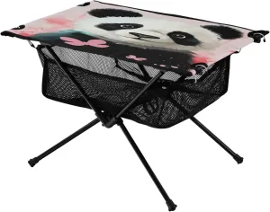 Portable Camping Table Foldable with Mesh Storage Lightweight Compact Camp Tent Side Table for Outside,Camping,Hiking,Tailgating,Panda
