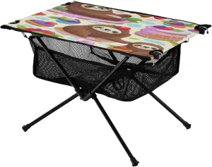 Portable Camping Table Foldable with Mesh Storage Lightweight Compact Camp Tent Side Table for Outside,Camping,Hiking,Tailgating,Sloth